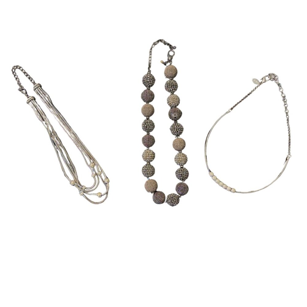 Bundle 3 Chico’s Silver/Crystal Statement Necklac… - image 1
